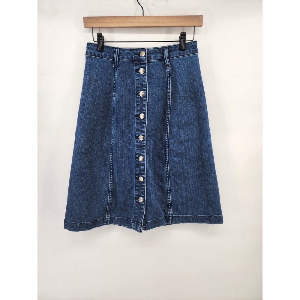 Cello Jeans Dark Wash Button Front A-Line Denim Skirt High Waisted Blue S